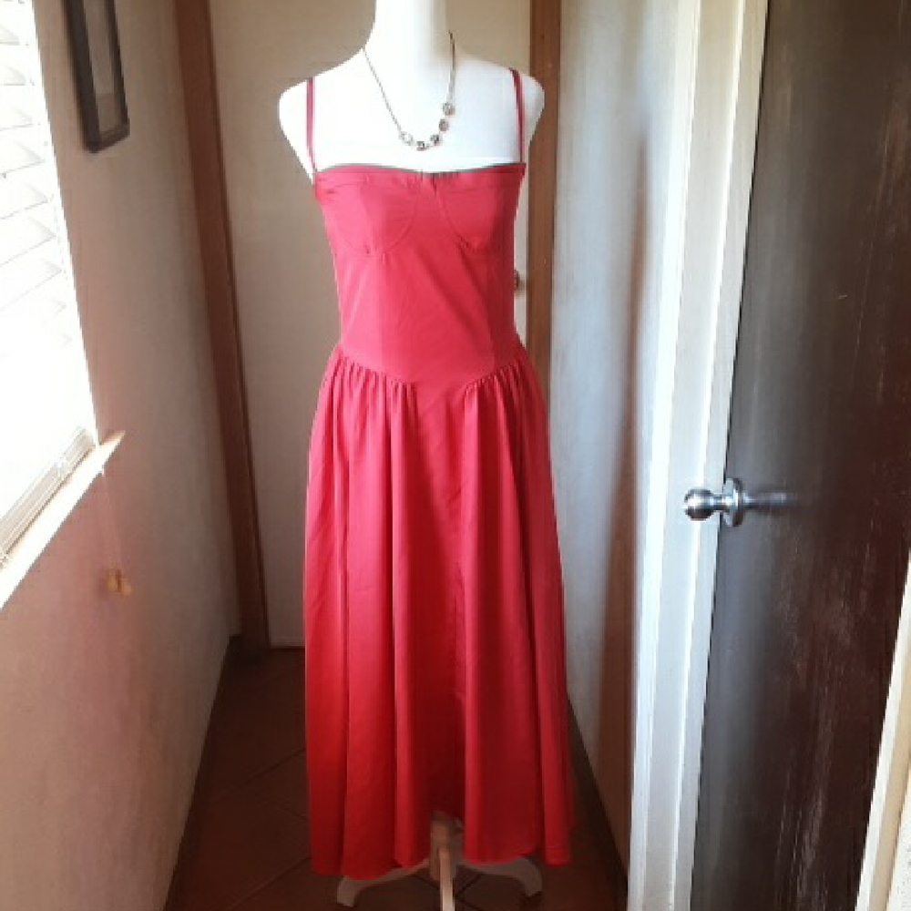 Elegant Red Spaghetti Strap Dress 92%Polyester 8%ELASTANE